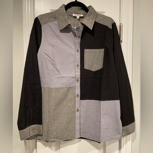 NWT Serengeti Size S Black Gray Check Colorblock Cotton Long Sleeve Button Shirt